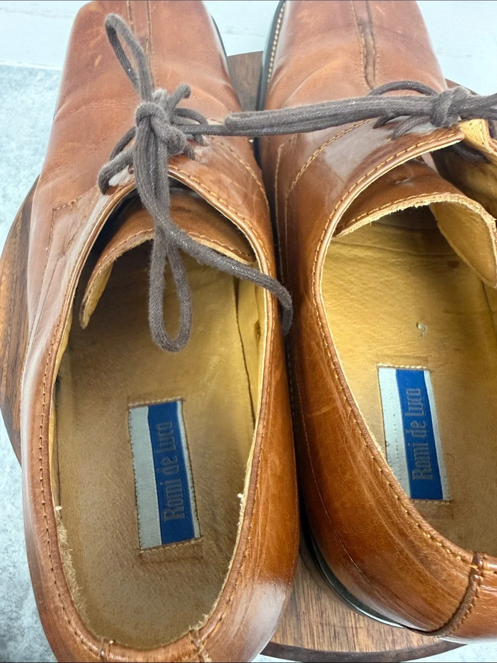 Romi de‎ Luca Cognac Leather Square Toe Dress Shoes Mens 9 Y2K